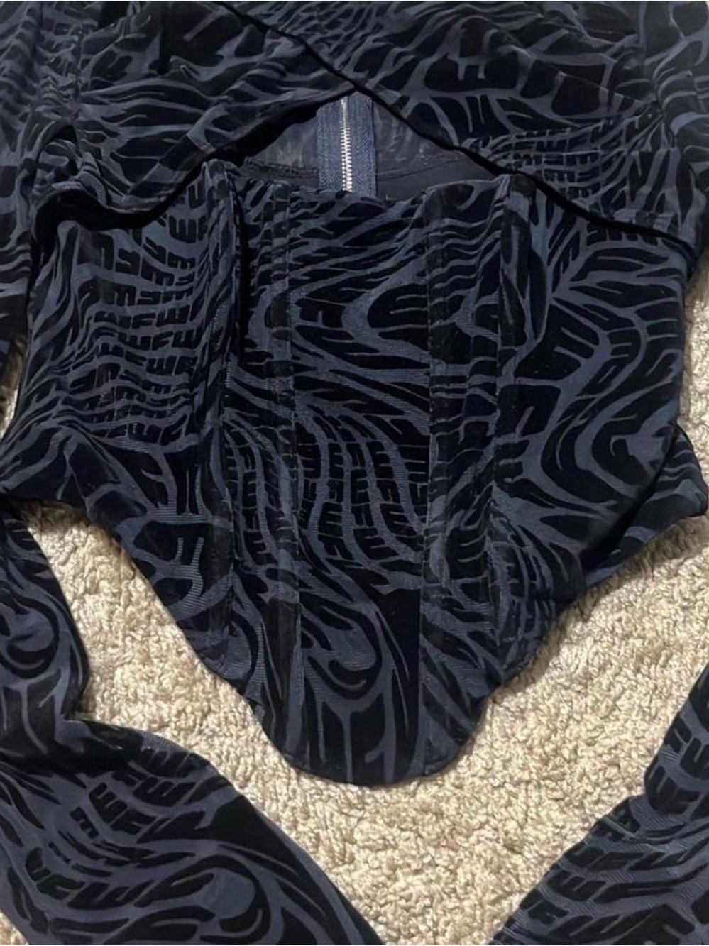 White Fox Boutique Black Velvet Burnout Long Sleeve Crop Top